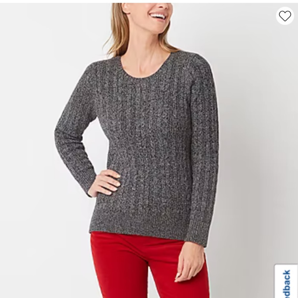 St John Bay’s Classic Cable Sweater Size Large Grey